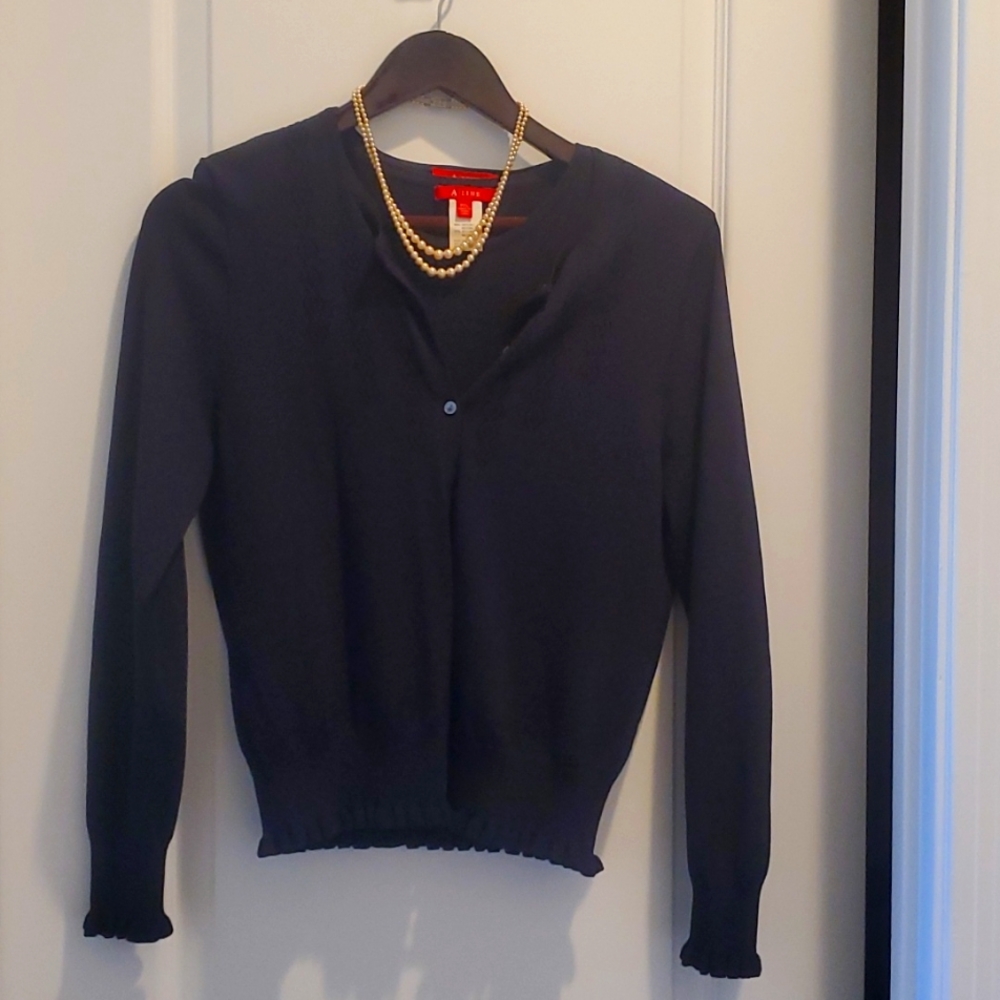 Navy Blue Sweater set (pearls not included)